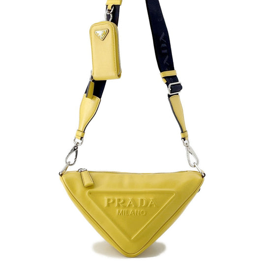 PRADA Triangle Shoulder Bag Yellow1BH190 Leather