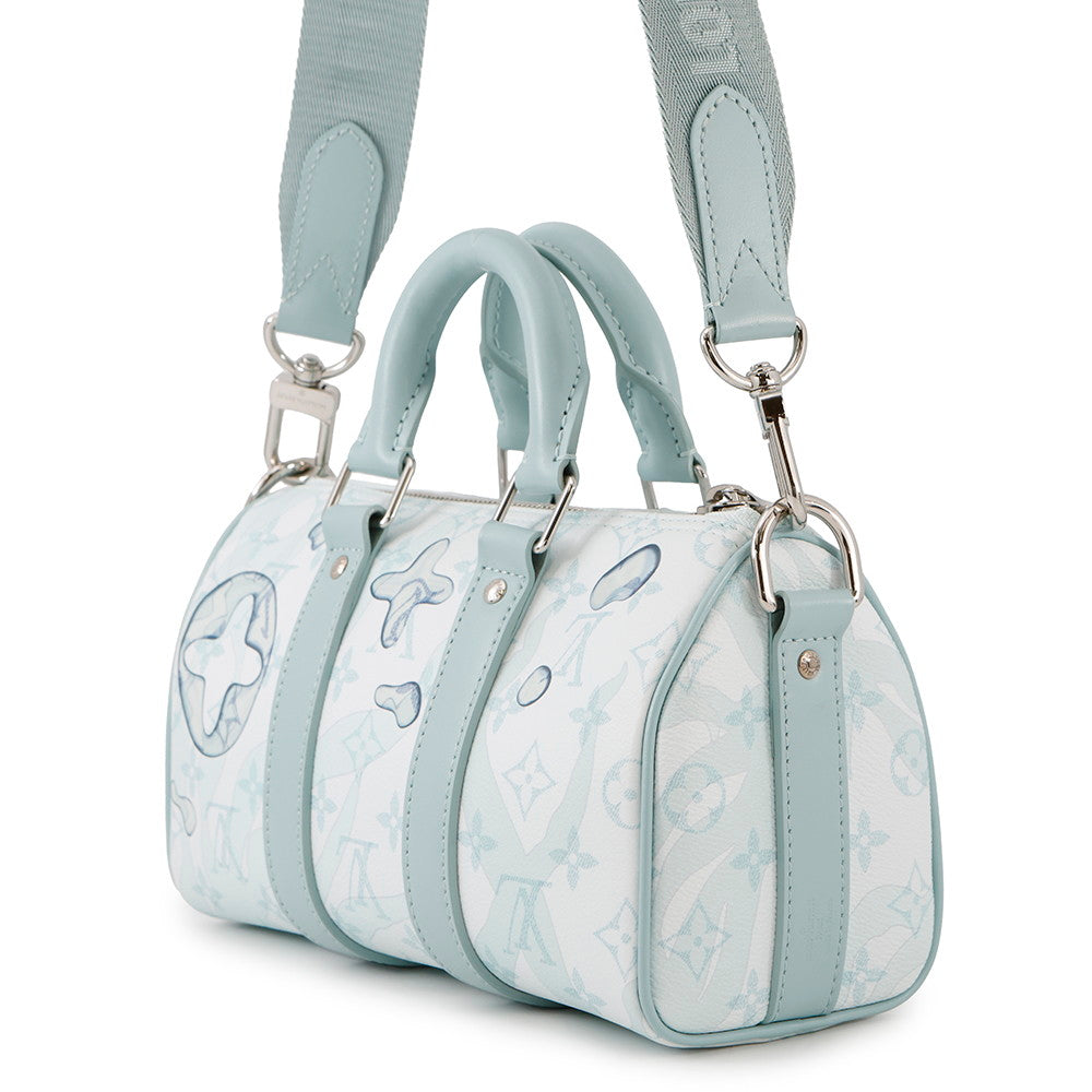  LOUIS VUITTON Keepall Bandouliere Light BlueM22527 Monogram Aqua Garden Size 25