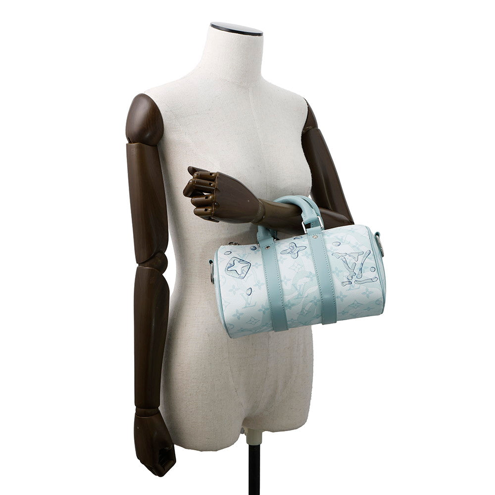  LOUIS VUITTON Keepall Bandouliere Light BlueM22527 Monogram Aqua Garden Size 25