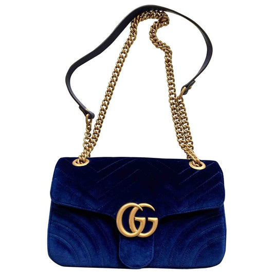 Gucci marmont blue velvet handbag