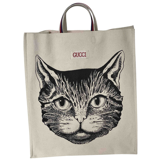 Gucci cat lock white cloth handbag