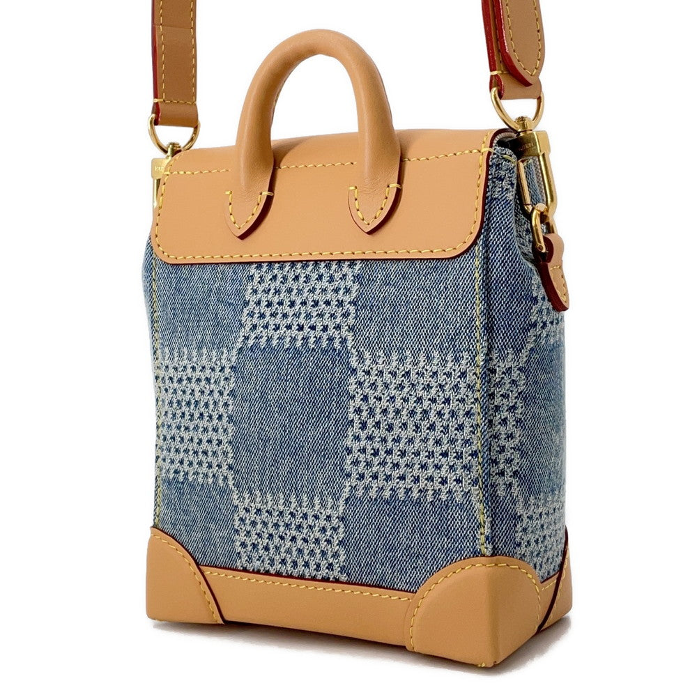 LOUIS VUITTON Nano Steamer Summer Men's Bag Blue/BeigeN40751 Damier・Denim