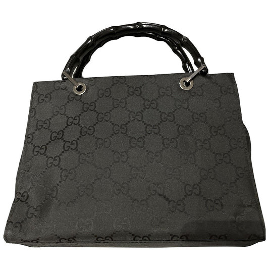 Gucci bamboo black cloth handbag