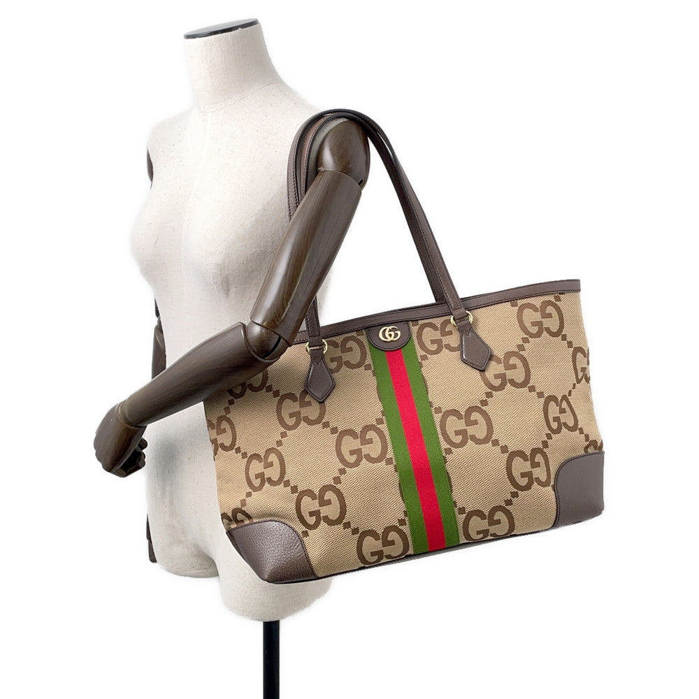 GUCCI Ophidia Jumbo GG Tote Bag Beige/Brown631685 Canvas Leather Size Medium