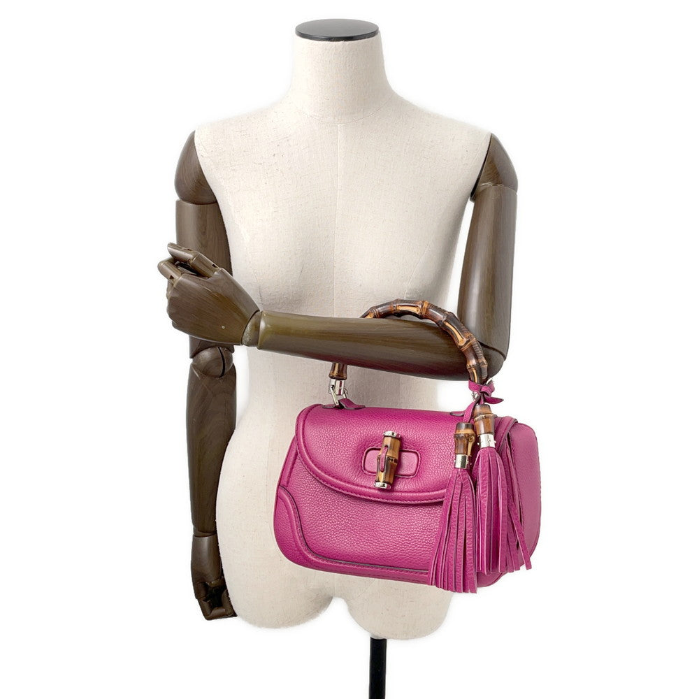 GUCCI Bamboo 2WAY Handbag Purple240242 Leather