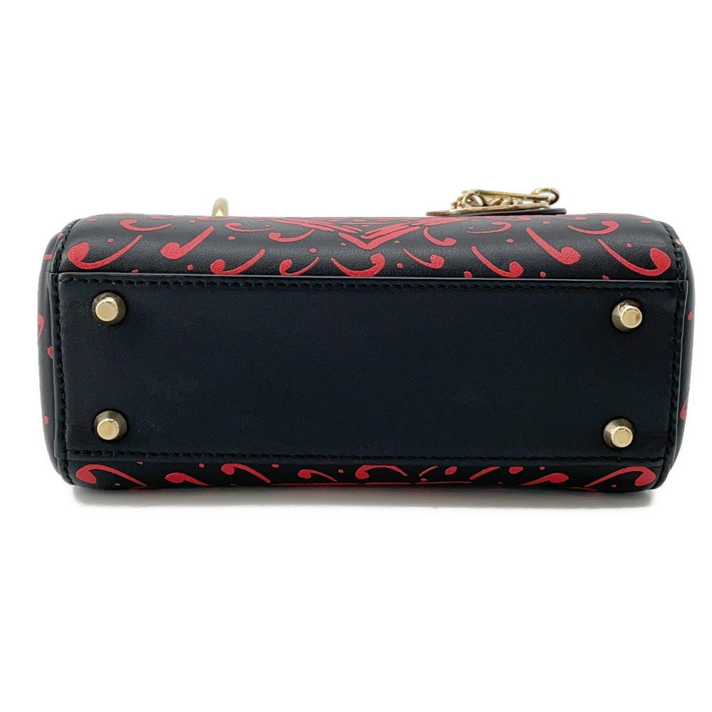 Dior Lady Dior 2WAY Handbag Black/Red Leather Size Mini
