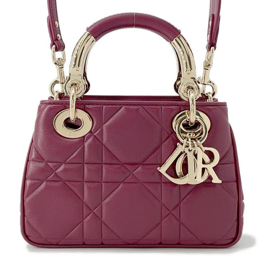 Dior Lady's 95.22 2WAY Handbag Bordeaux Leather Size Mini