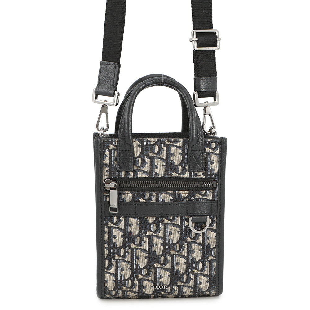 Dior Oblique Jacquard Safari North/South 2-way Tote Bag Navy2ESWS017YKY Canvas Leather Size Mini