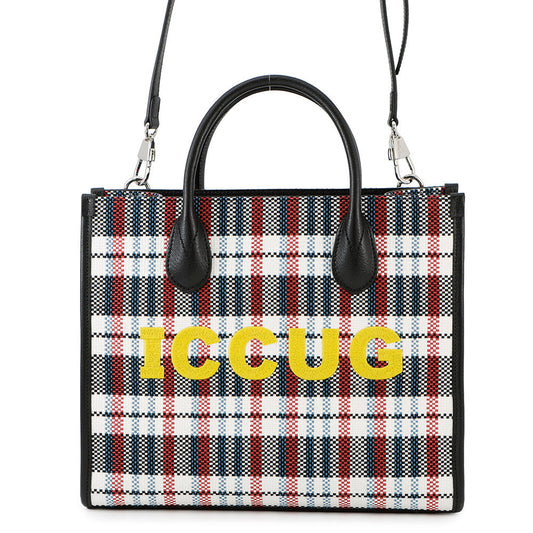 GUCCI Embroidery Check 2-Way Tote Bag Multicolor/Beige659983 Canvas Leather Size Small