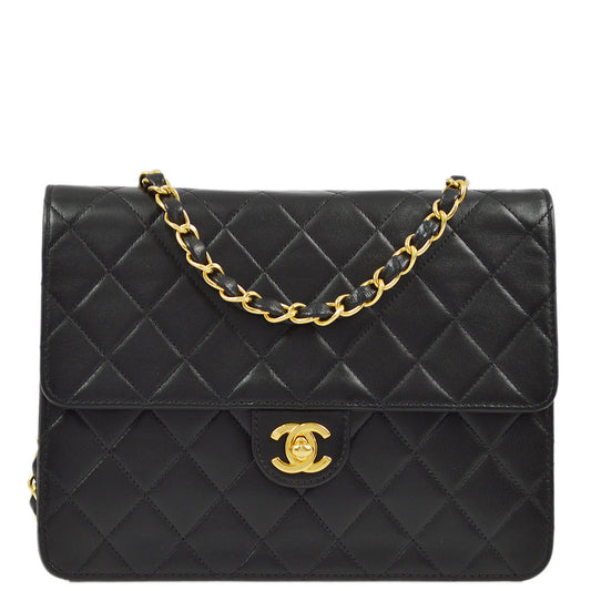 Chanel Black Lambskin Turnlock Small Half Flap Shoulder Bag