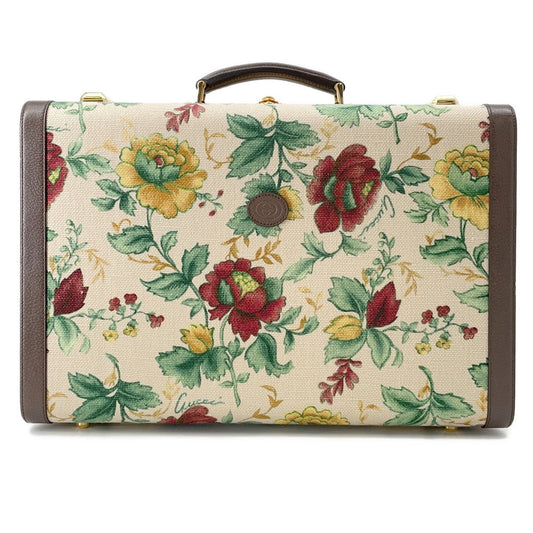 GUCCI Flora Double G Trunk Beige/Multicolor722179 Canvas Leather Size Medium