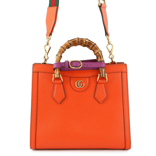 GUCCI Diana 2WAY Bag Orange/Beige702721 Leather Size Small