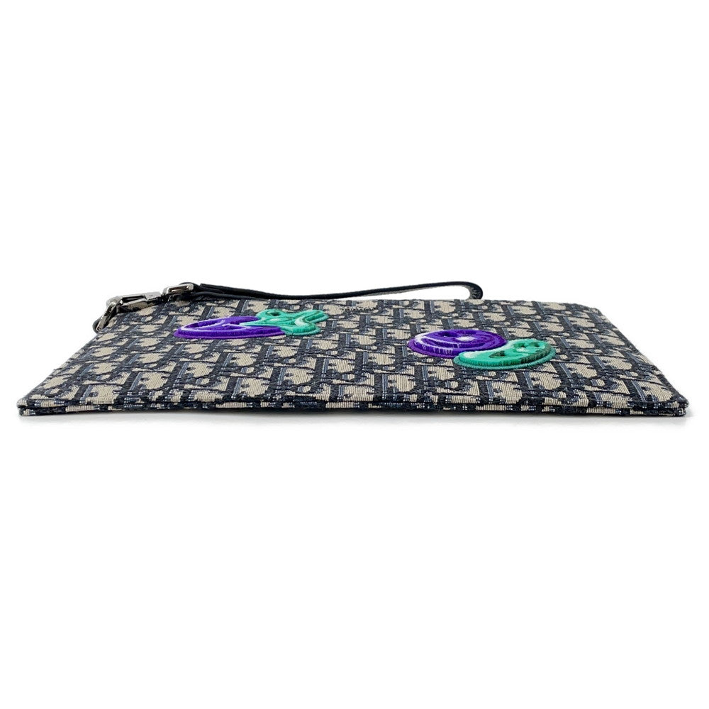 Dior Kenny Scharf Collaboration Oblique Clutch Bag Black/Beige Jacquard canvas