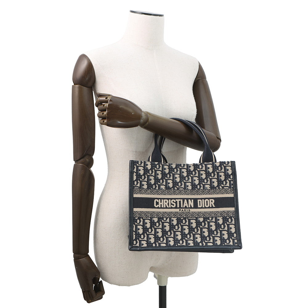 Dior Oblique Embroidery Book Tote NavyM1325CZBB Canvas Calf Leather Size Small