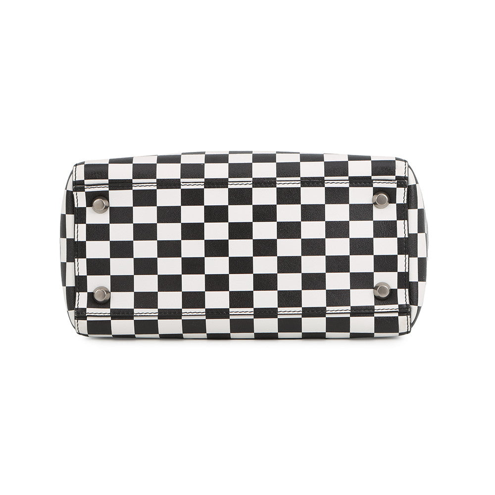 Dior Lady's Dior Checkered 2-Way Bag White/Black Leather Size Medium