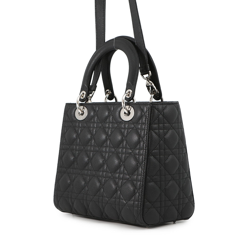 Dior Cannage Lady Dior 2WAY Handbag BlackM0565PWRT_M900 Grained CalfLeather Size Medium