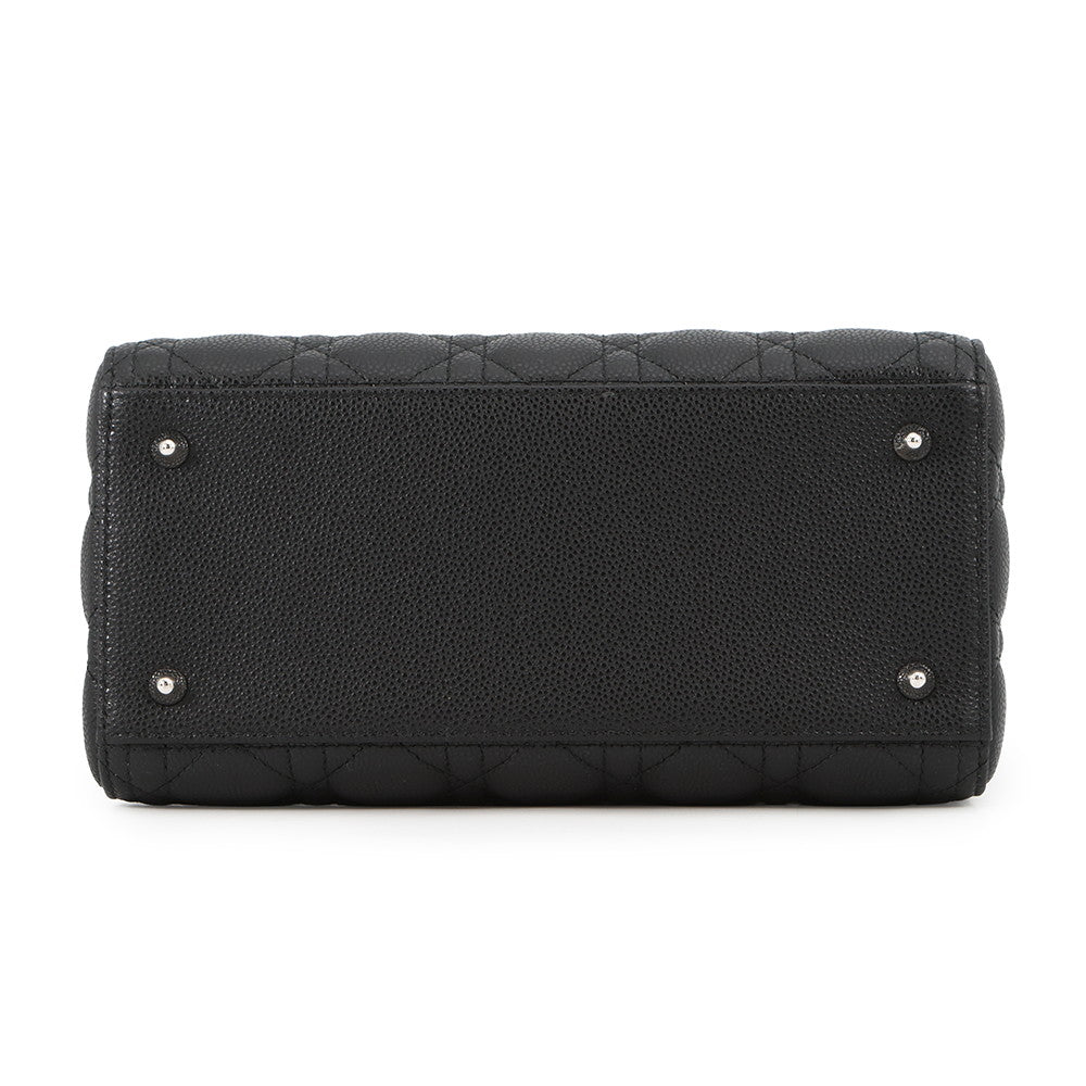 Dior Cannage Lady Dior 2WAY Handbag BlackM0565PWRT_M900 Grained CalfLeather Size Medium