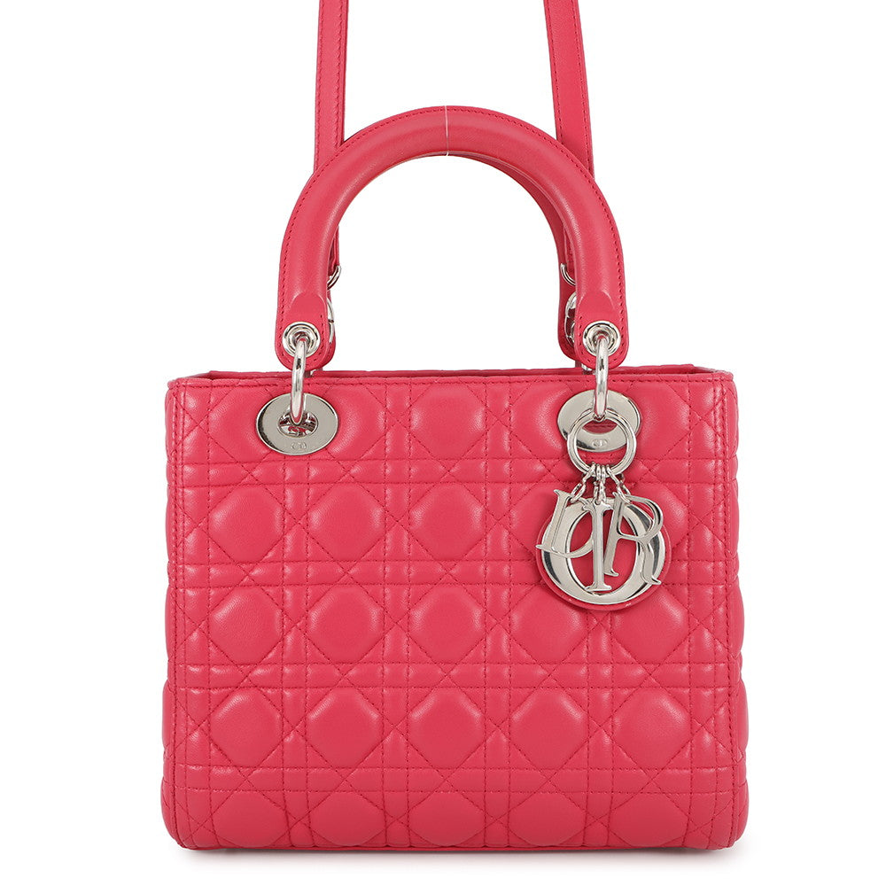 Dior Lady Dior Cannage 2WAY Handbag Pink Leather Size Medium