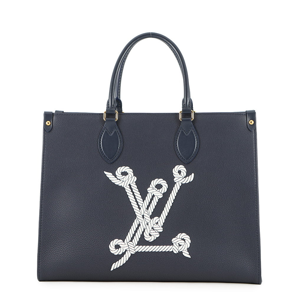LOUIS VUITTON Onthego MM NavyM24834 Grained Calf Leather Sailor s Knot Nautical Size MM
