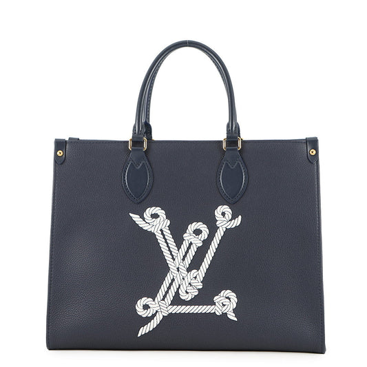 LOUIS VUITTON Onthego MM NavyM24834 Grained Calf Leather Sailor s Knot Nautical Size MM