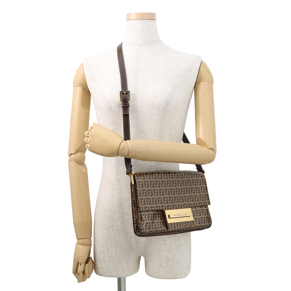 FENDI Zucchino Shoulder Bag Beige/Brown Enamel