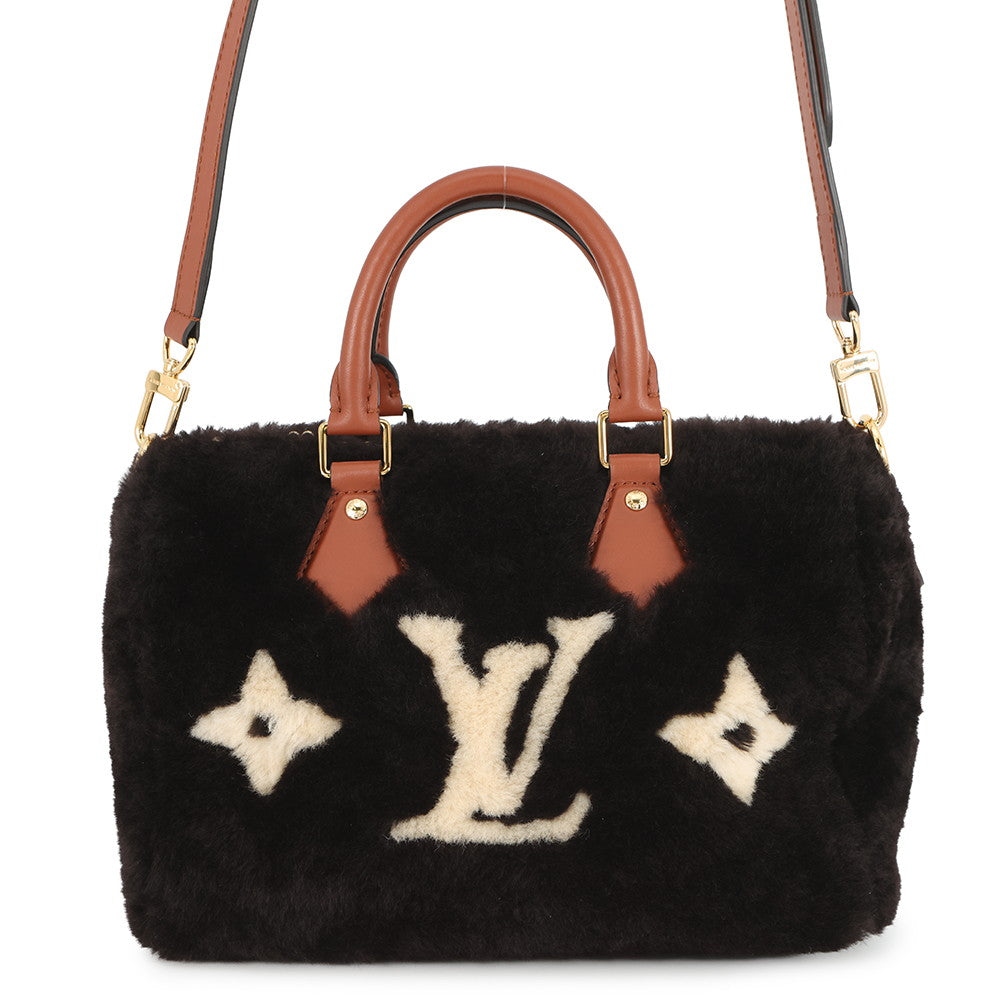 LOUIS VUITTON Speedy Bandouliere Noir WhiteM11797 Monogram Shearling Size 30