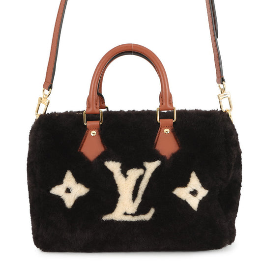 LOUIS VUITTON Speedy Bandouliere Noir WhiteM11797 Monogram Shearling Size 30
