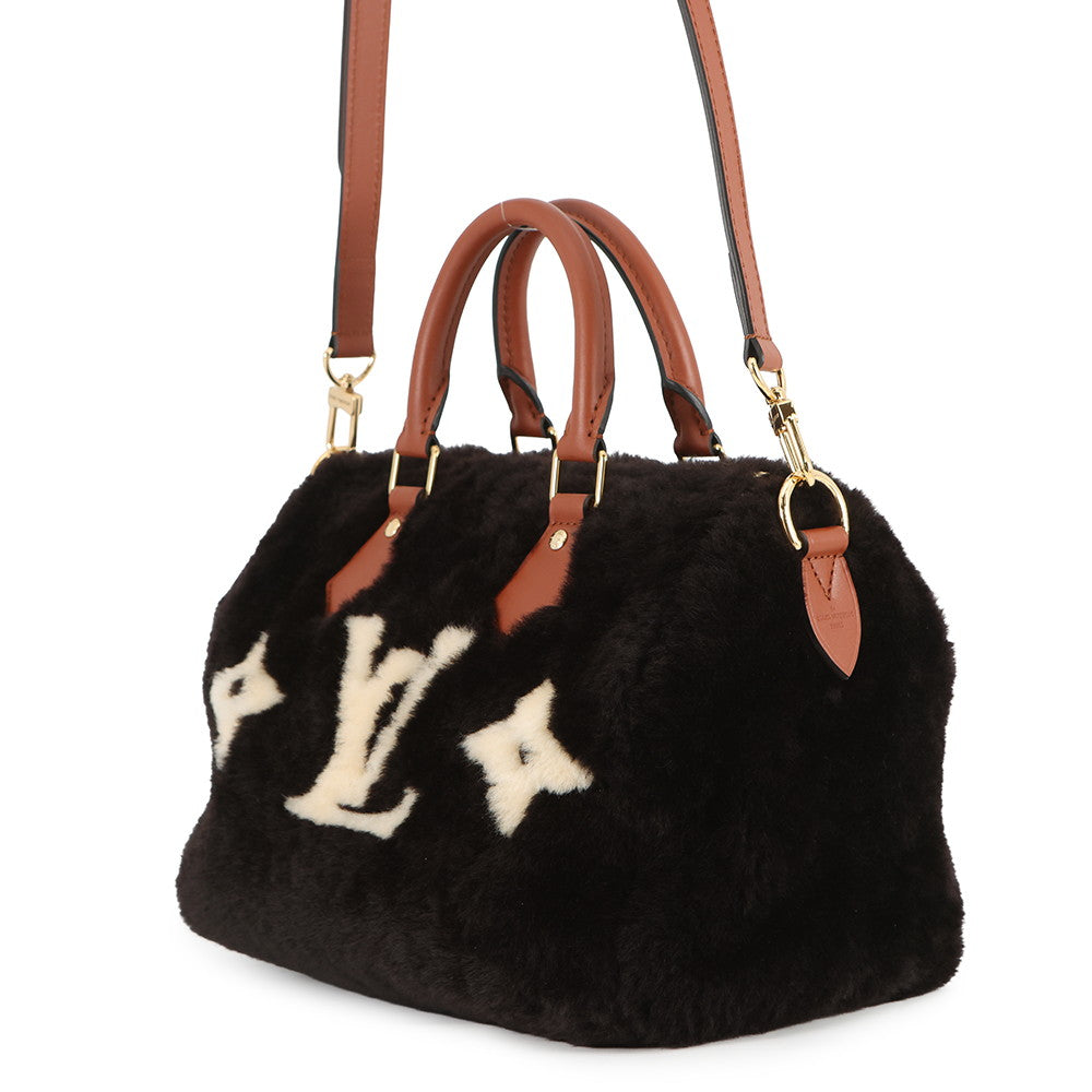 LOUIS VUITTON Speedy Bandouliere Noir WhiteM11797 Monogram Shearling Size 30