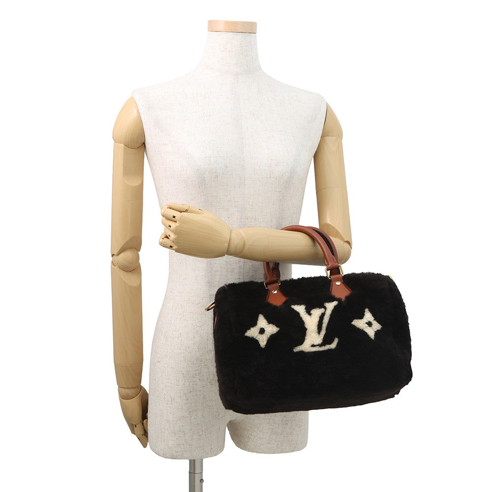 LOUIS VUITTON Speedy Bandouliere Noir WhiteM11797 Monogram Shearling Size 30