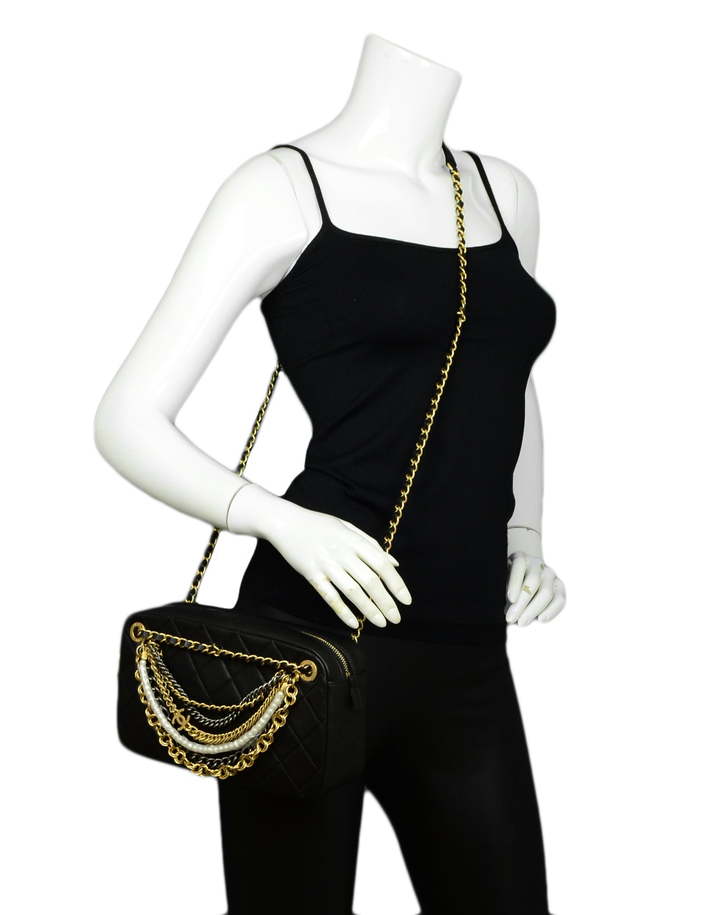 Chanel 2019 Black Leather Quilted All About Chains Camera Bag