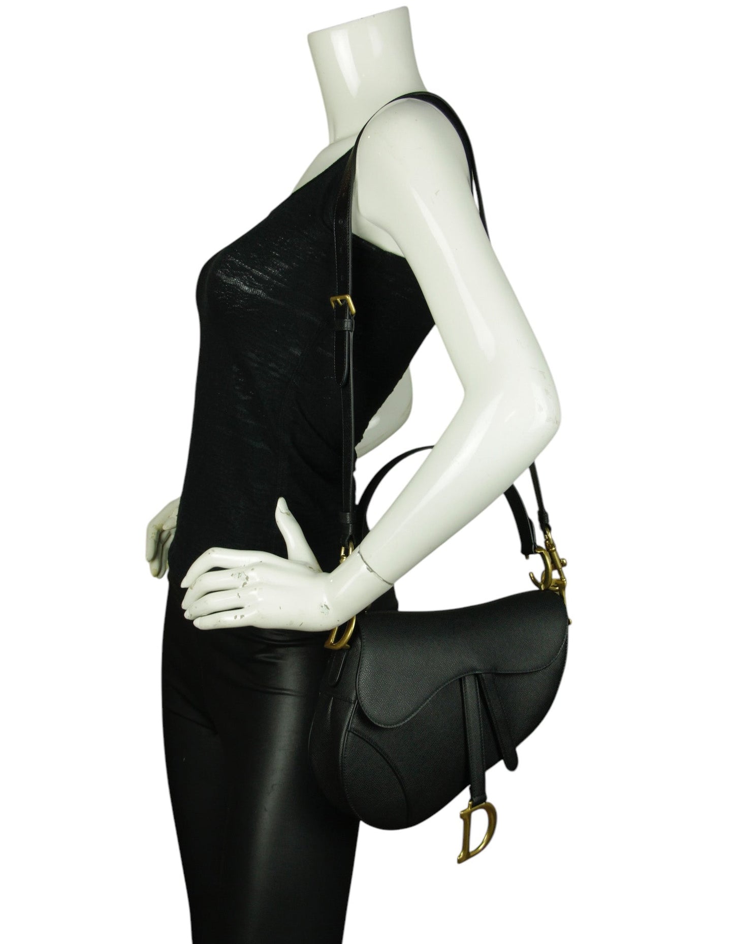 Christian Dior Black Calfskin Saddle Bag w/ Strap