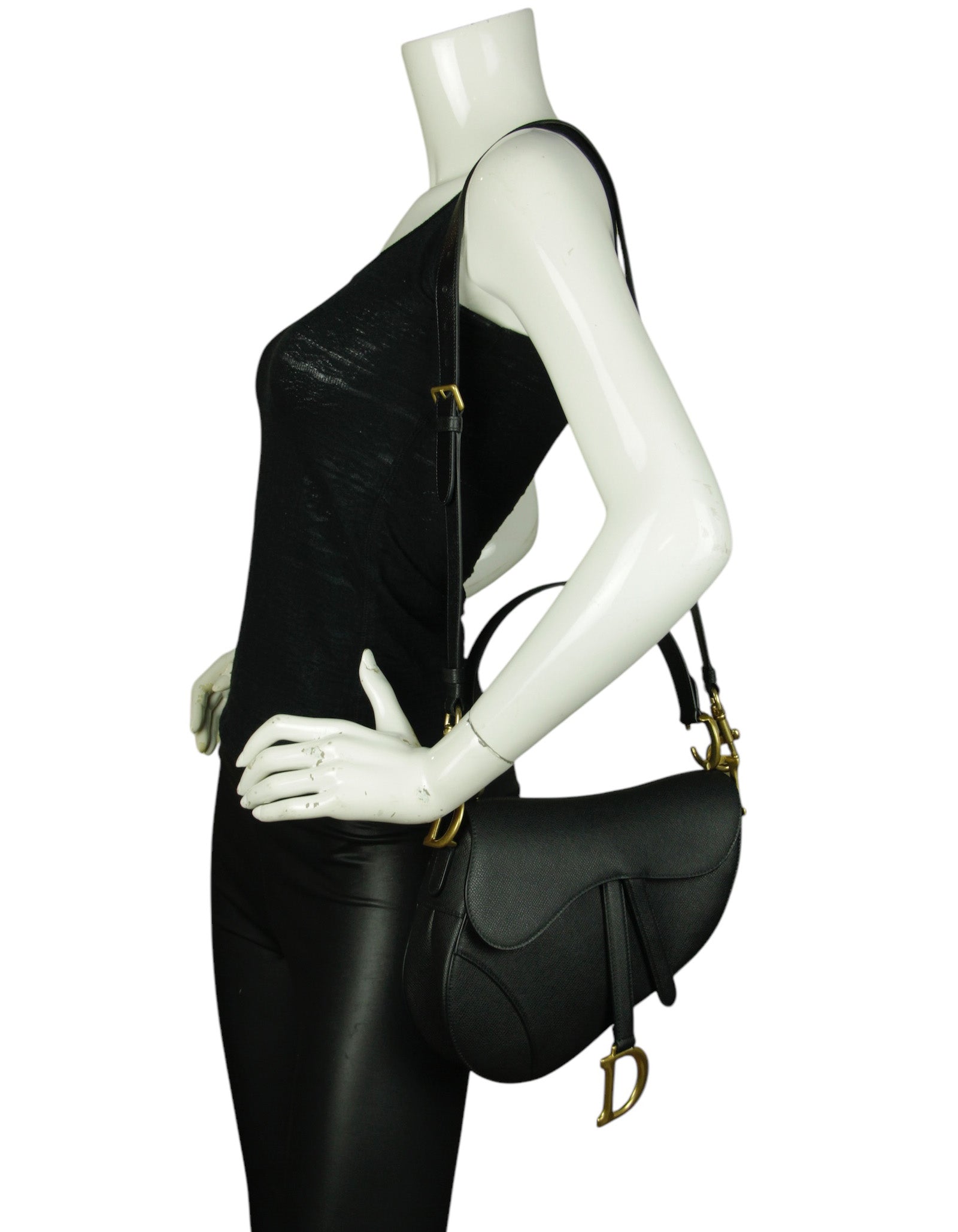 Christian Dior Black Calfskin Saddle Bag w/ Strap