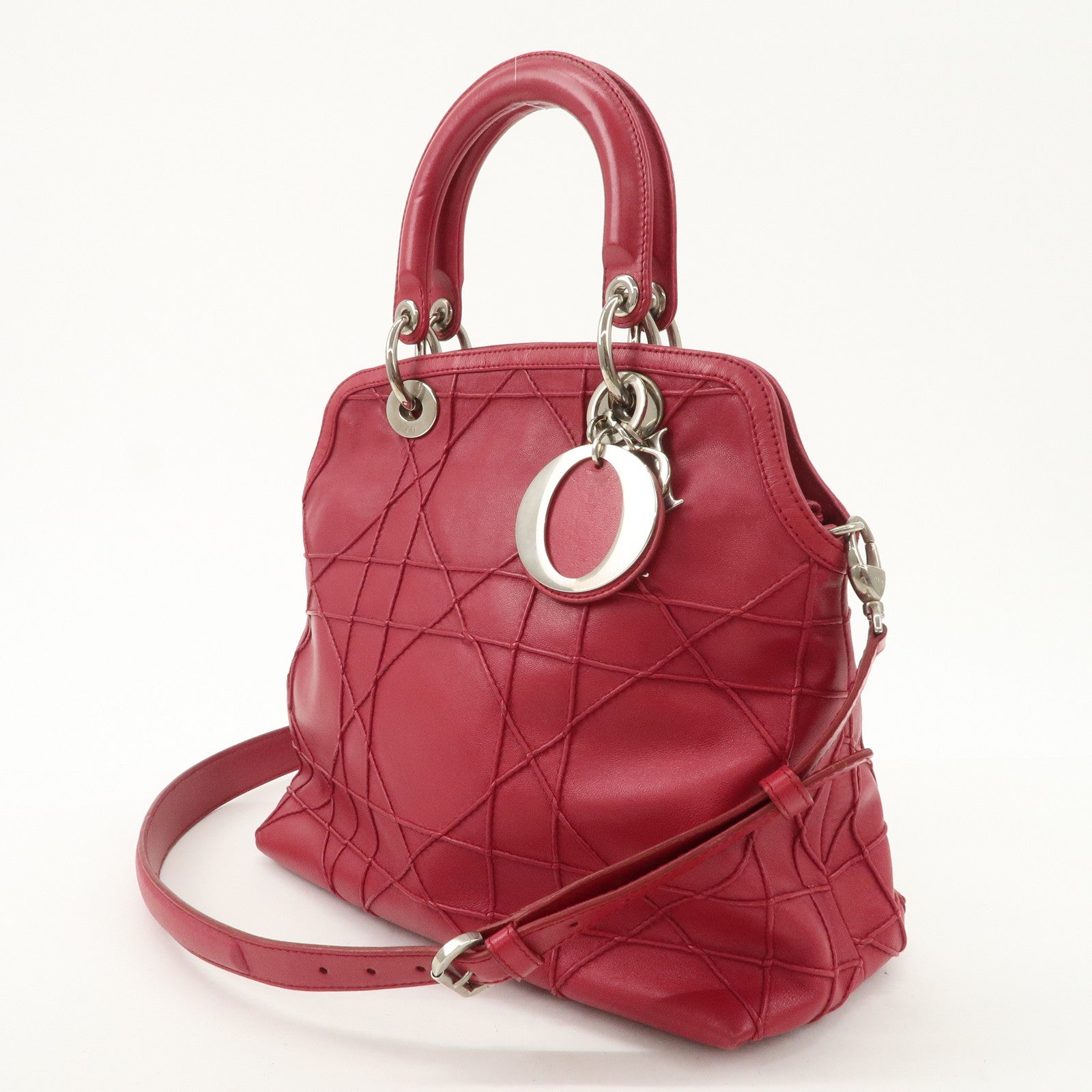 Christian Dior Leather 2Way Bag Hand Bag Shoulder Bag Pink