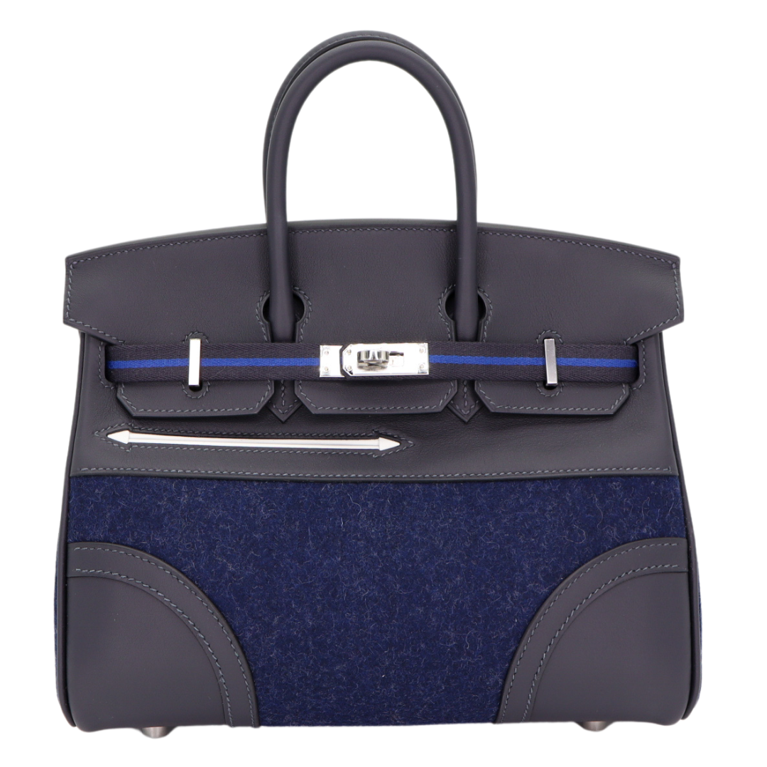 Hermes25cm Birkin Go Team Caban/ Bleu Nuit Swift/ Feutre Palladium Hardware