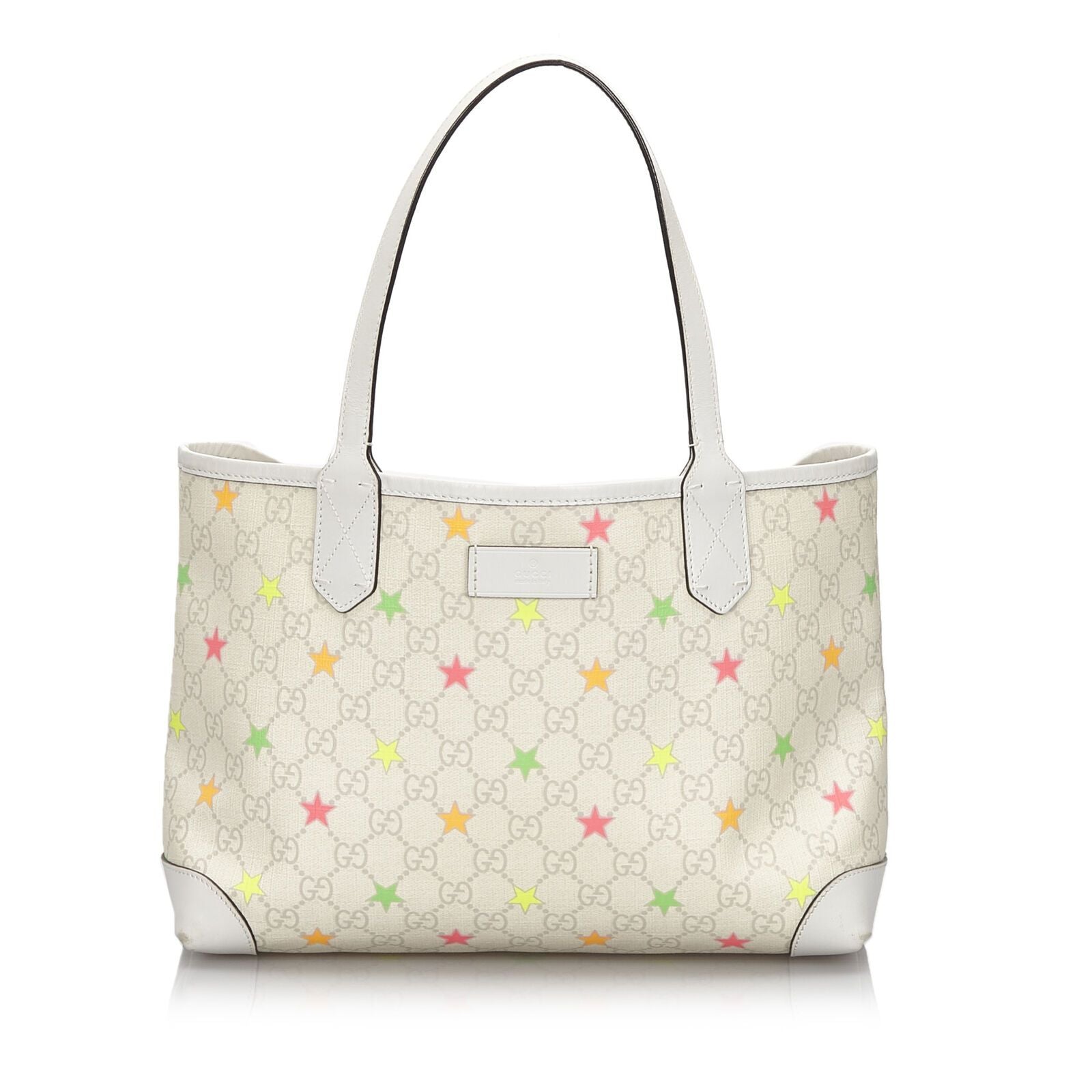 Gucci GG Supreme White Leather Canvas Tote