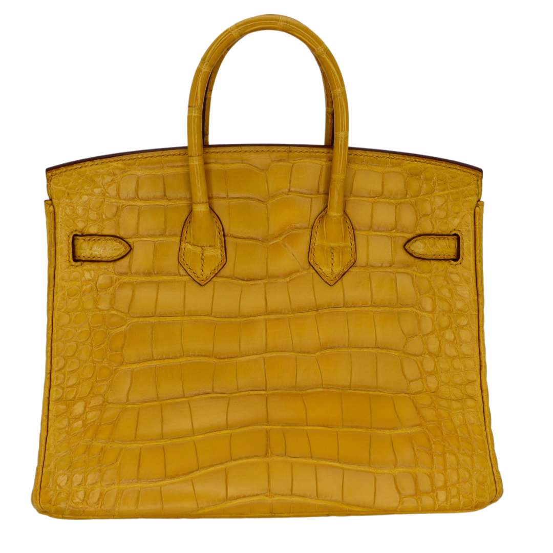 Hermes25cm Birkin Ambre Matte Alligator Gold Hardware