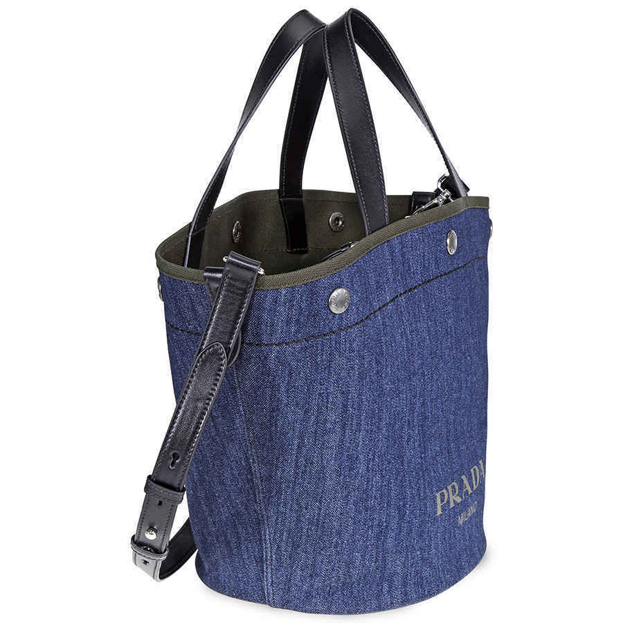 Prada and Leather Tote Bag- Blue/Camouflage Green 1BG244_2BBV_F0YFS_V_OOO