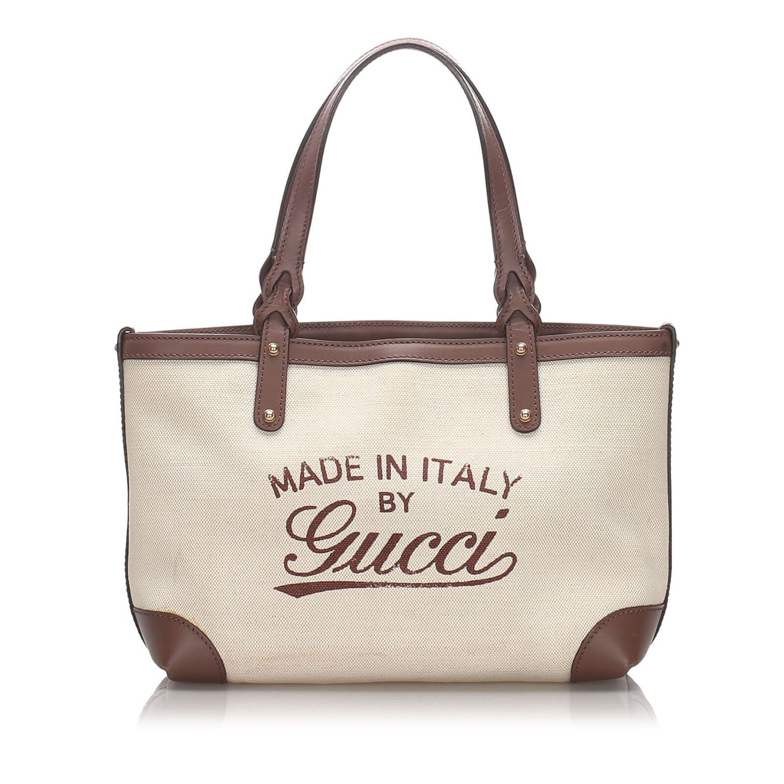 Gucci Brown Leather Canvas Tote Style 9