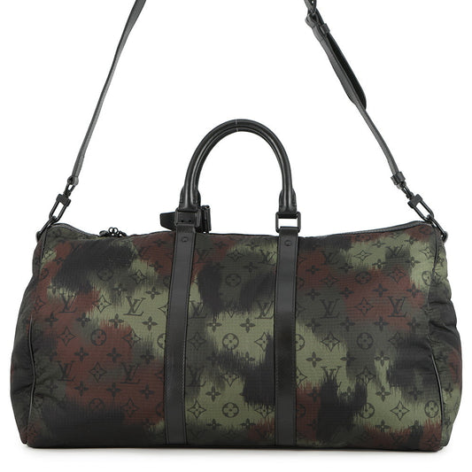 LOUIS VUITTON Keepall Bandouliere Khaki NoirM56416 Monogram Camouflage Nylon Leather Size 50