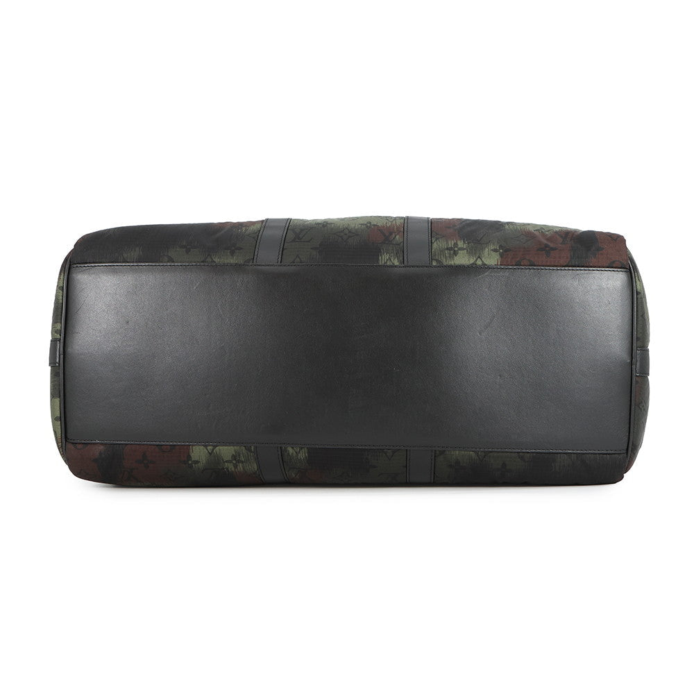 LOUIS VUITTON Keepall Bandouliere Khaki NoirM56416 Monogram Camouflage Nylon Leather Size 50