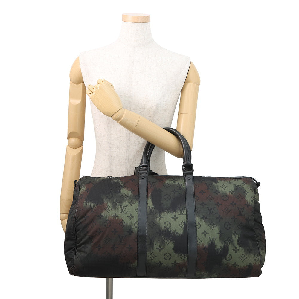LOUIS VUITTON Keepall Bandouliere Khaki NoirM56416 Monogram Camouflage Nylon Leather Size 50
