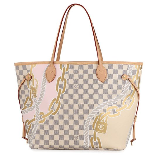 LOUIS VUITTON Nautical Neverfull Beige Pink GoldN40471 Damier Azur Rope Chain Size MM