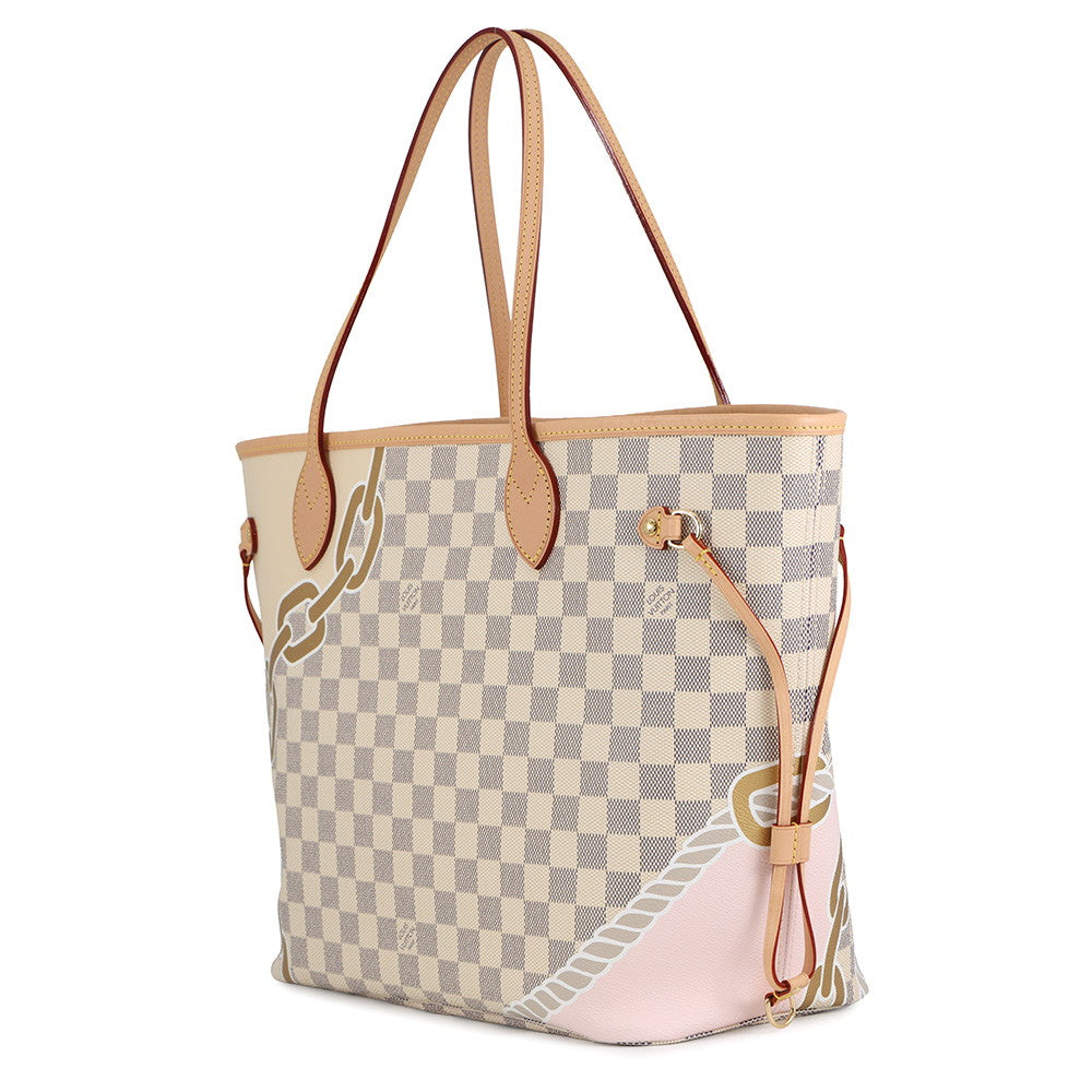 LOUIS VUITTON Nautical Neverfull Beige Pink GoldN40471 Damier Azur Rope Chain Size MM