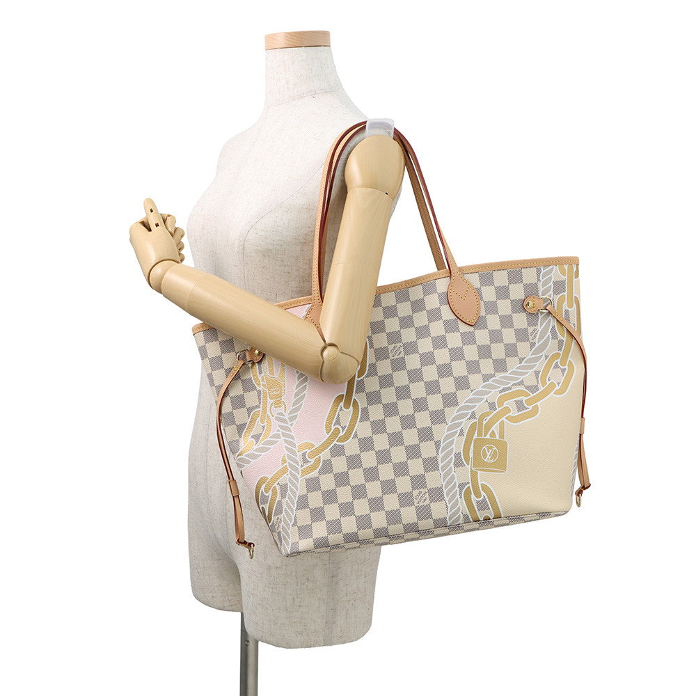 LOUIS VUITTON Nautical Neverfull Beige Pink GoldN40471 Damier Azur Rope Chain Size MM