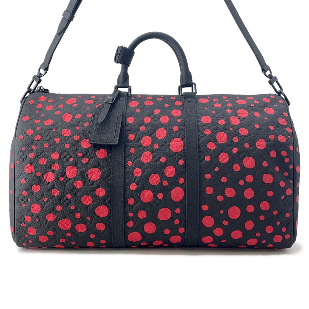 LOUIS VUITTON LV YK Keepall Bandouliere Yayoi Kusama Noir RedM21674 Taurillon Monogram Infinity Dot Size 50
