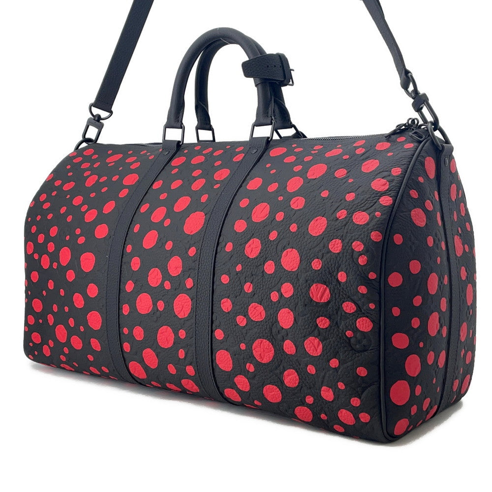 LOUIS VUITTON LV YK Keepall Bandouliere Yayoi Kusama Noir RedM21674 Taurillon Monogram Infinity Dot Size 50