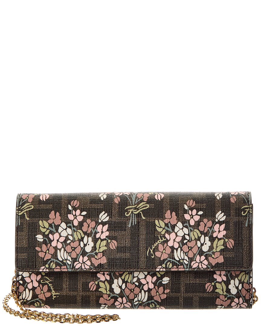 Fendi Roma Ff Jacquard & Leather Wallet On Chain, Brown