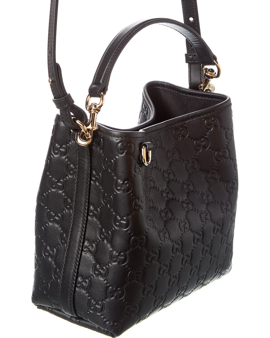 Gucci Gg Mini Emblem Leather Bucket Bag