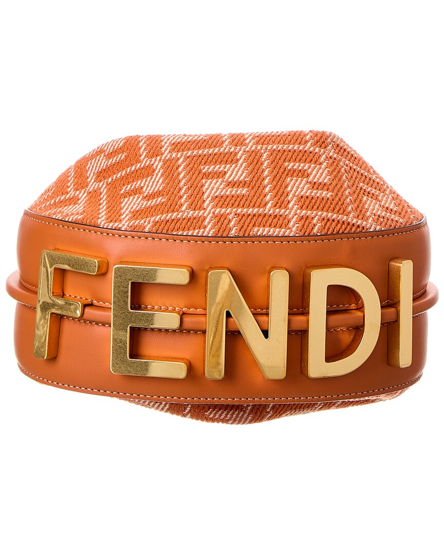 Fendi Fendigraphy Mini Ff Jacquard & Leather Hobo Bag, Orange