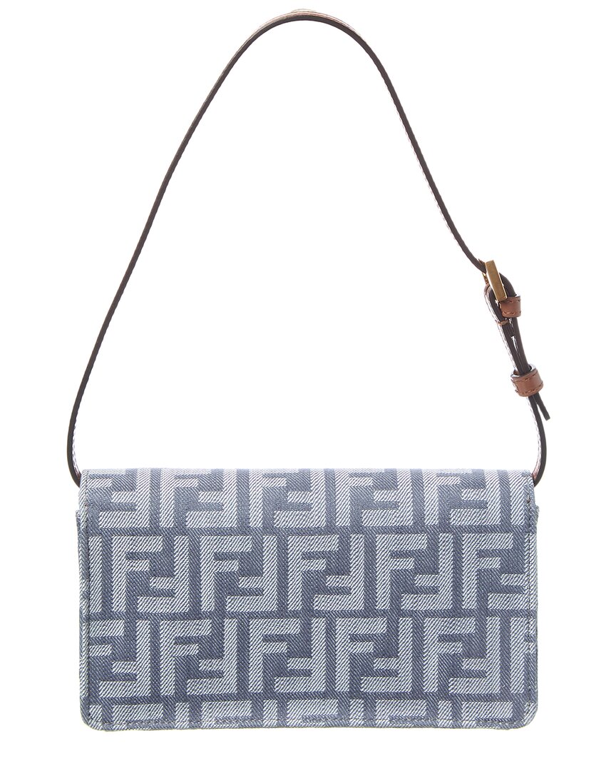 Fendi Baguette Ff Denim & Leather Wallet On Chain